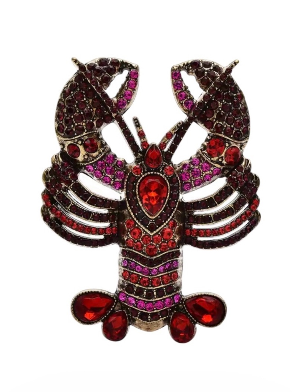 Crystal Lobster Brooch - Red & Pink Rhinestone Accent